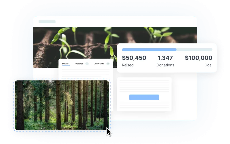 An illustration of a Donorbox fundraising page being built